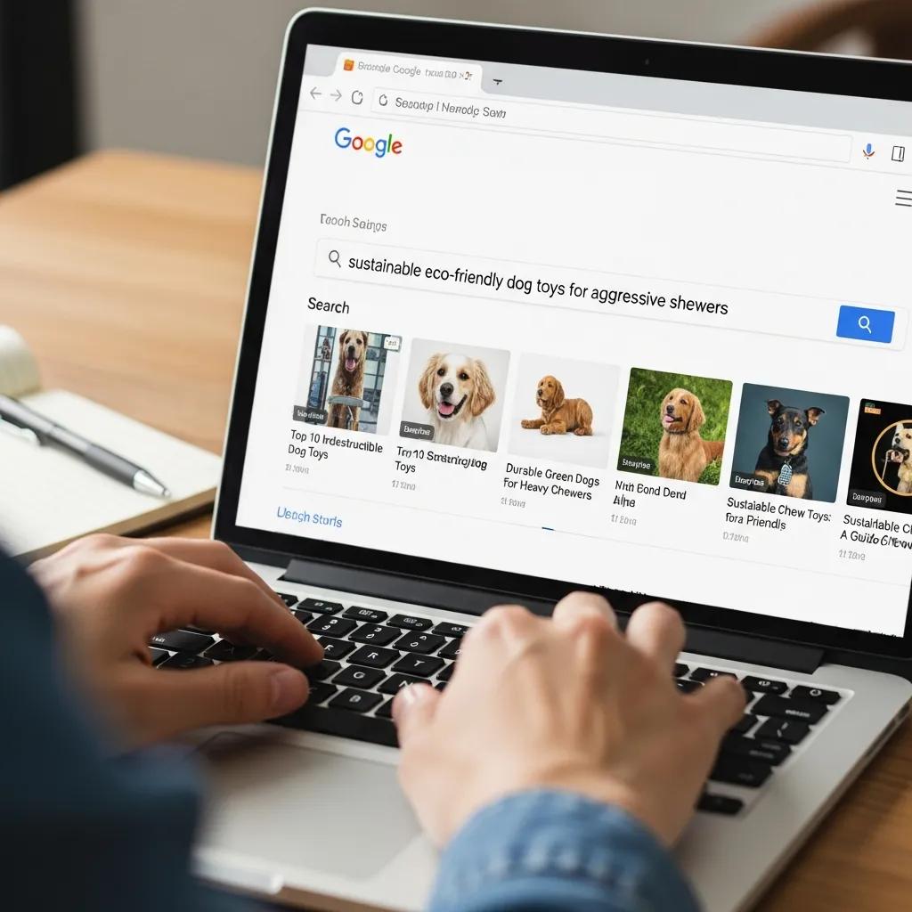 Close-up of a person typing long-tail keywords into a search engine