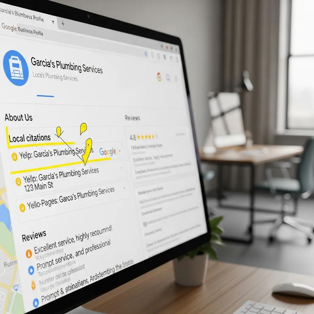 Close-up of Google Business Profile highlighting local citations and customer reviews