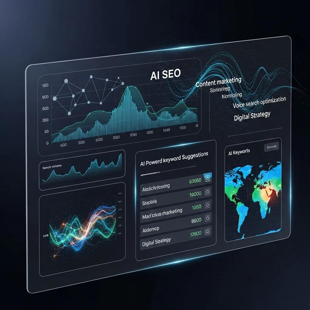 Digital interface illustrating AI tools for enhancing long-tail keyword research