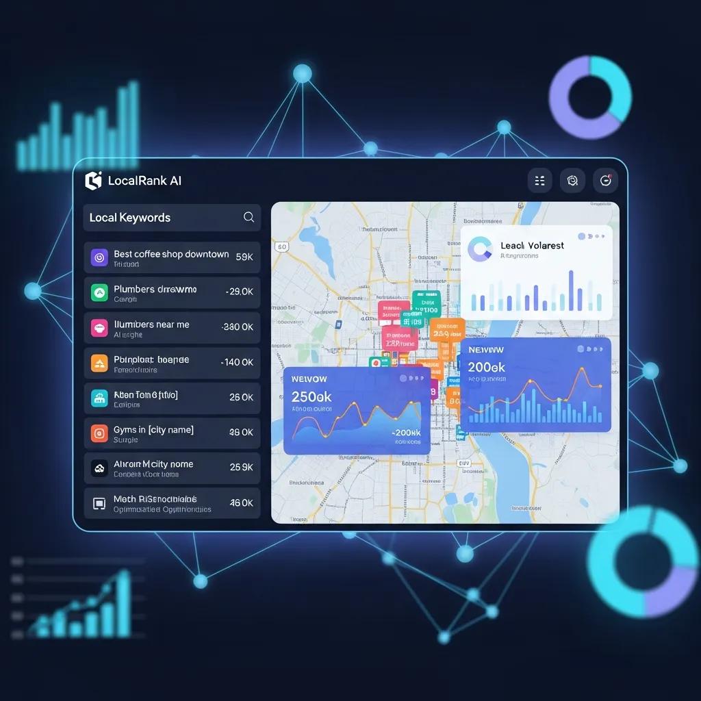 Digital interface showcasing AI tools analyzing local keyword data for SEO optimization