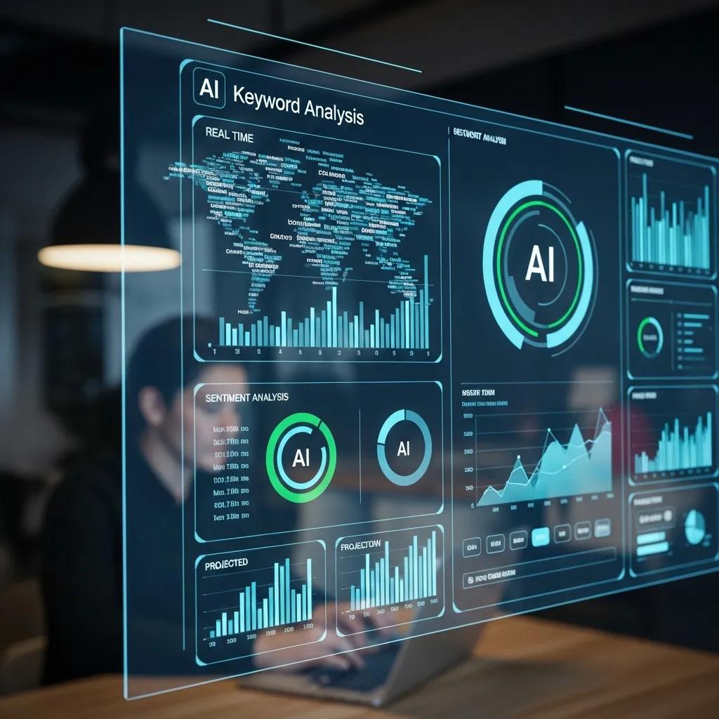 Futuristic digital interface illustrating AI integration in keyword analysis