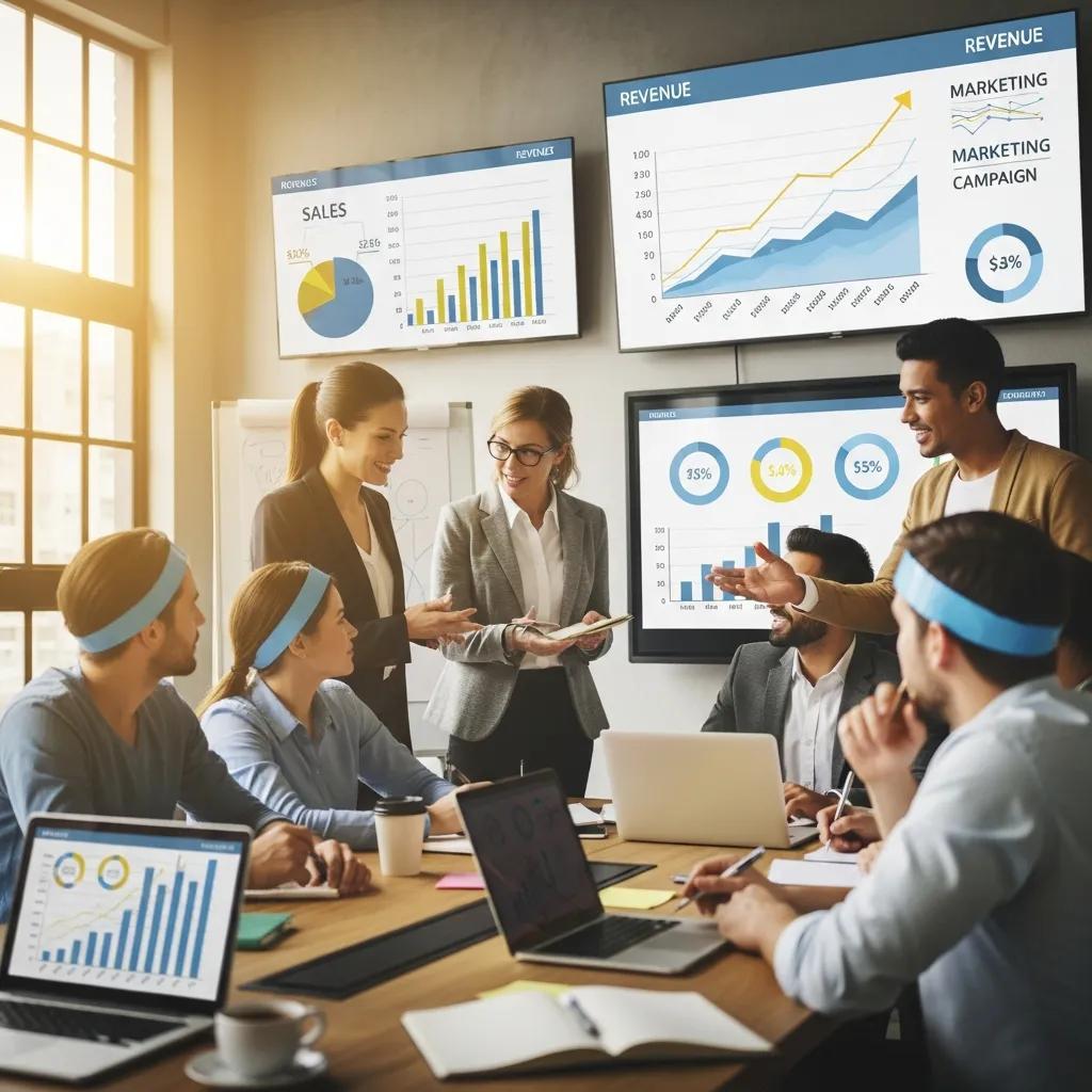 Sales and marketing teams collaborating in a joint meeting to enhance revenue growth