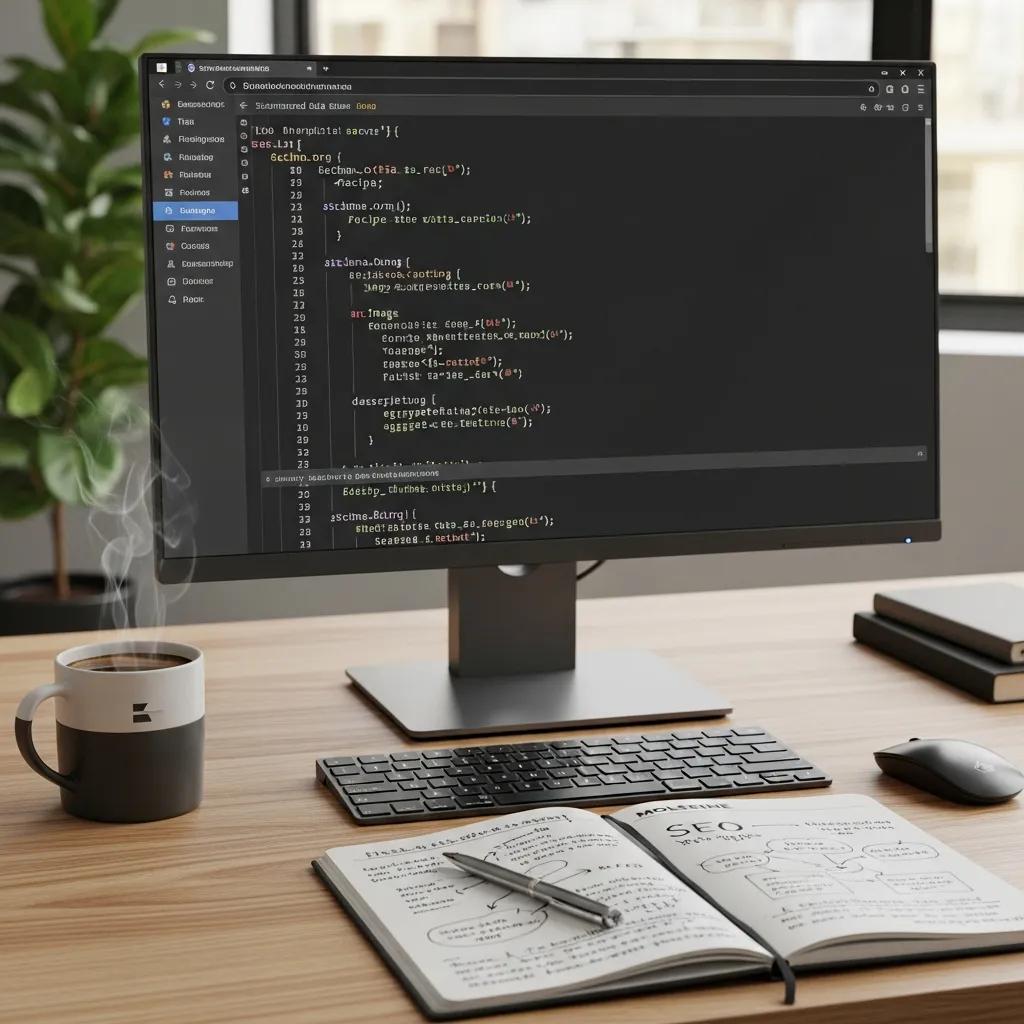 Web developer implementing structured data markup on a website for improved local SEO