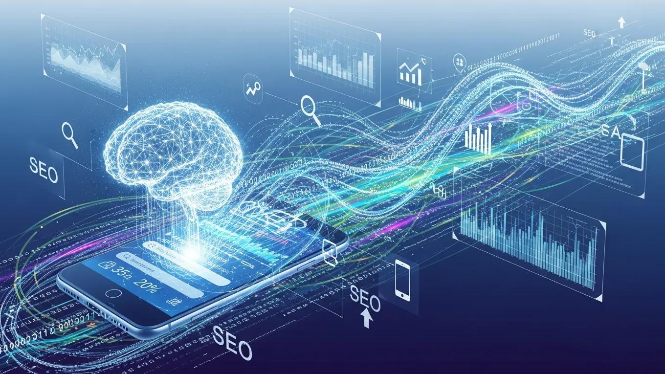 Abstract representation of AI technology enhancing mobile SEO strategies