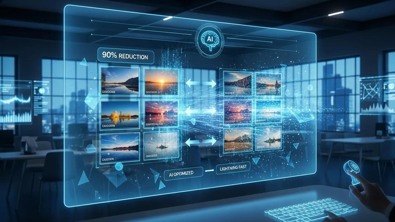 AI interface analyzing images for compression in a modern office setting