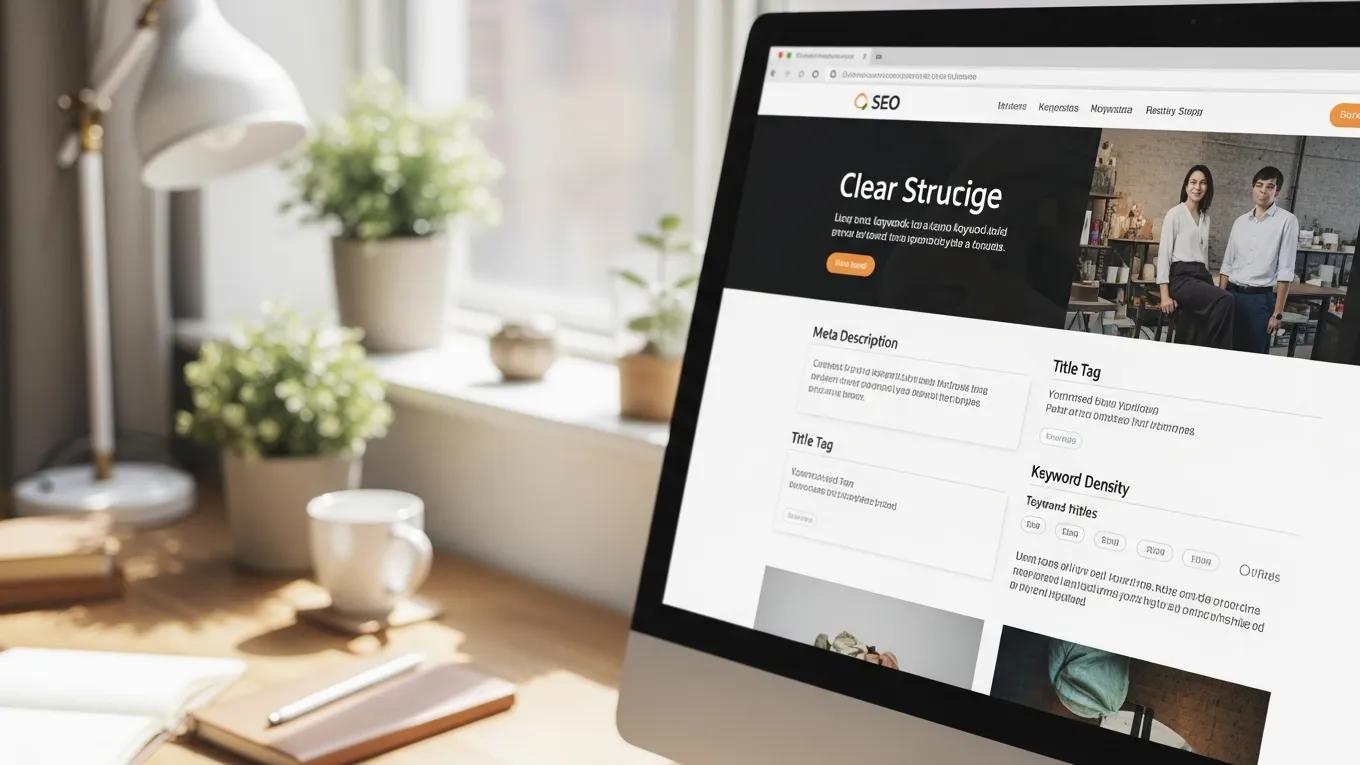 Close-up of a computer screen displaying optimized website content for on-page SEO