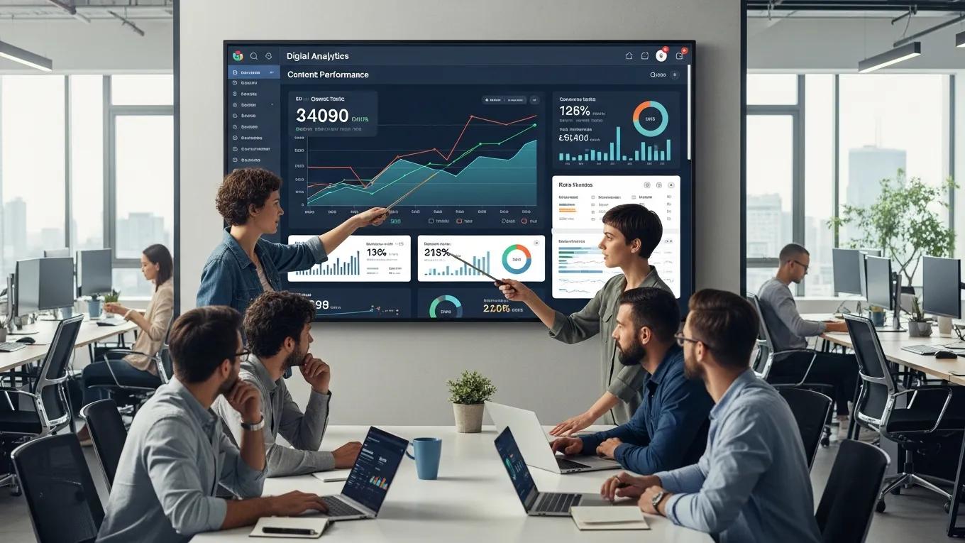 Digital analytics dashboard showcasing content performance metrics for SEO improvement