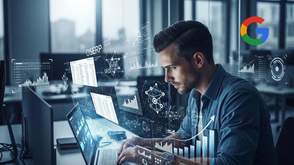 Digital marketing professional analyzing SEO data related to Google algorithm updates