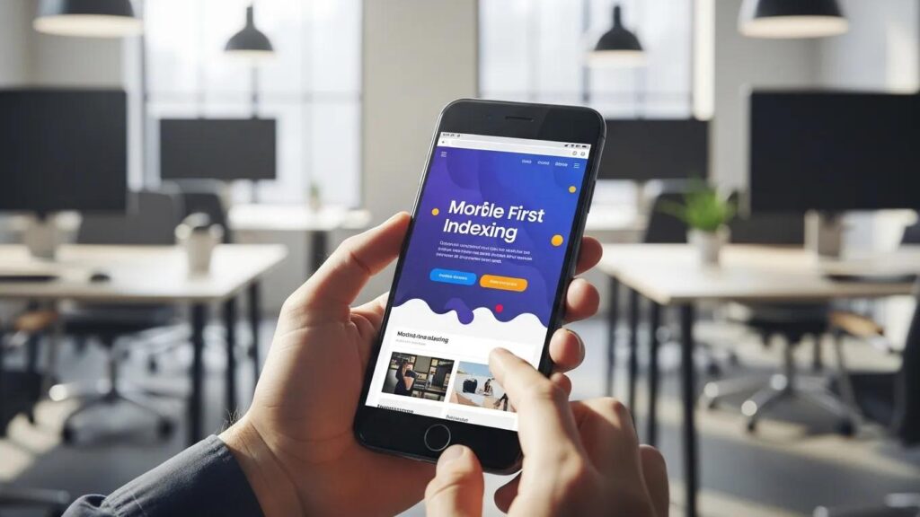 Person using a smartphone to browse a website, highlighting mobile-first indexing