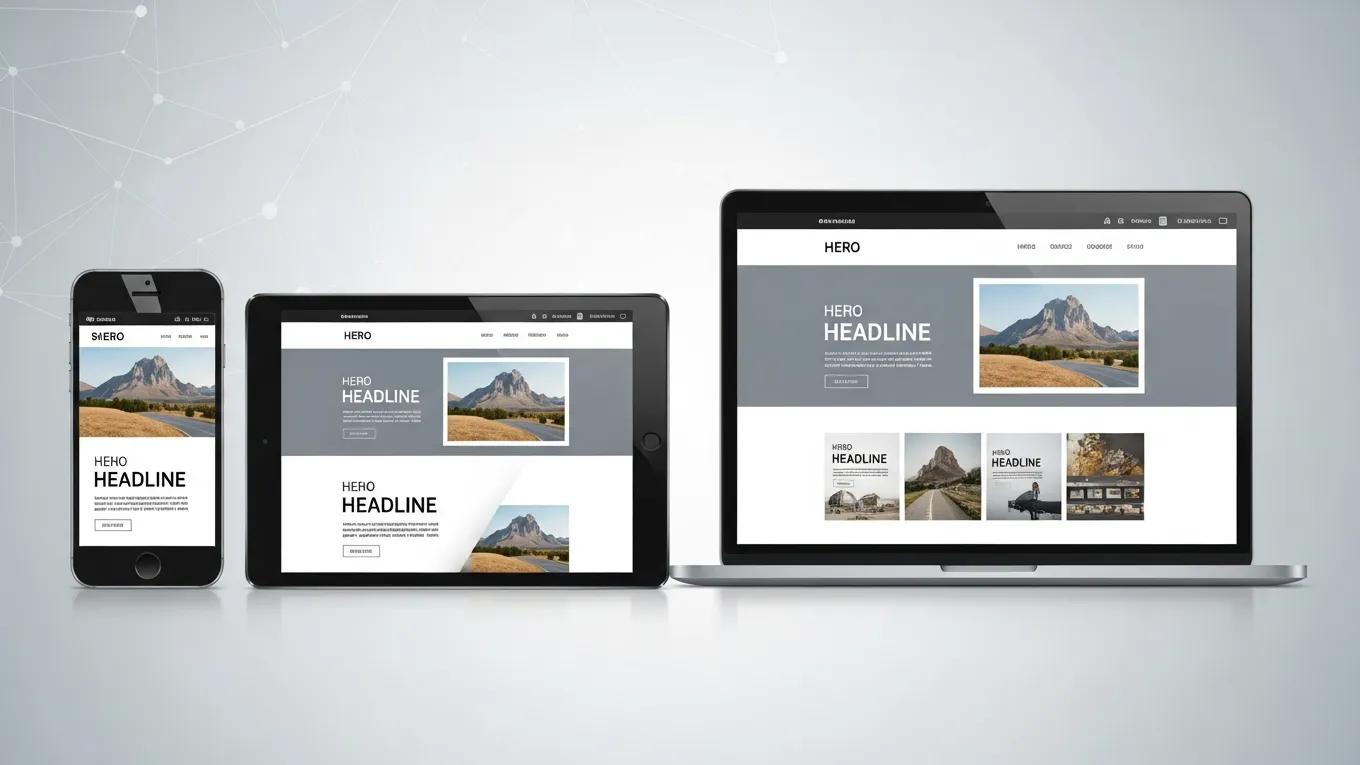 Responsive design concept with multiple devices displaying the same website