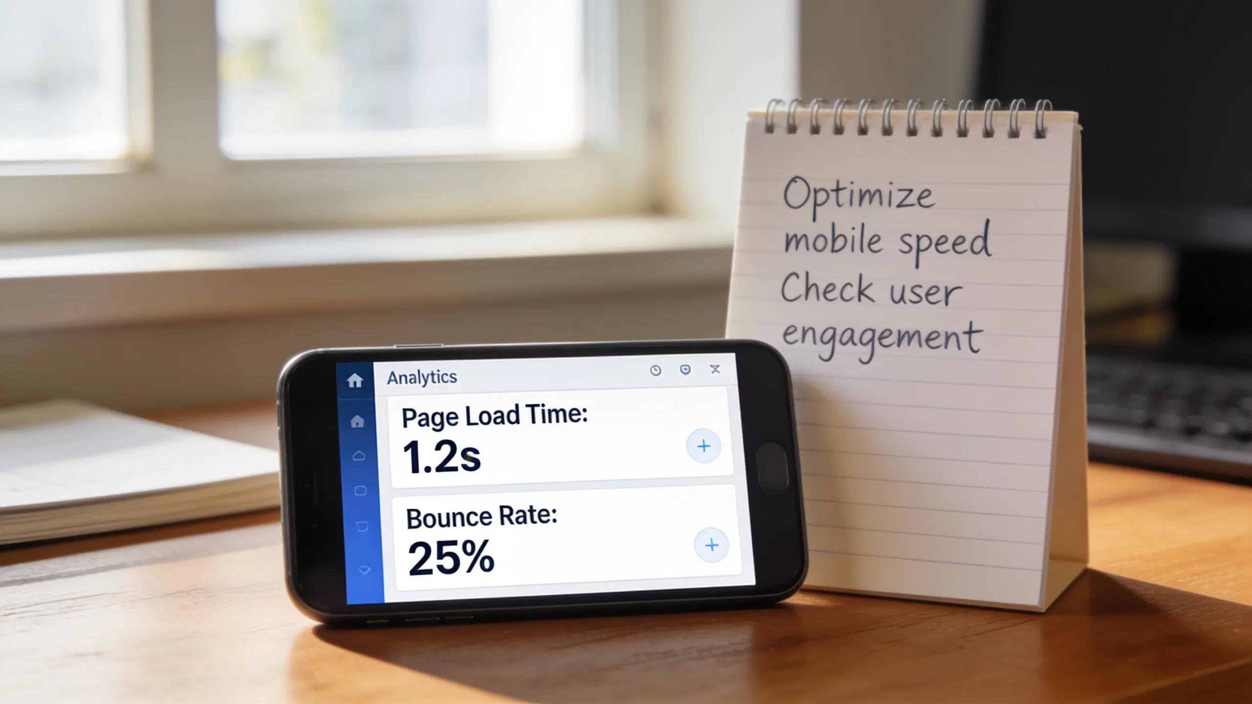 Mobile device displaying key performance metrics for SEO analysis