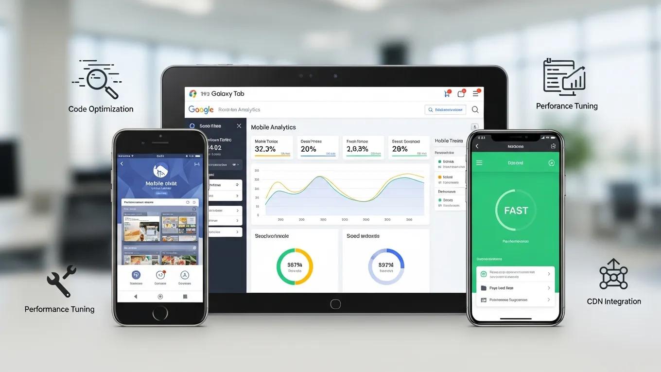 Collection of mobile site optimization tools on various devices