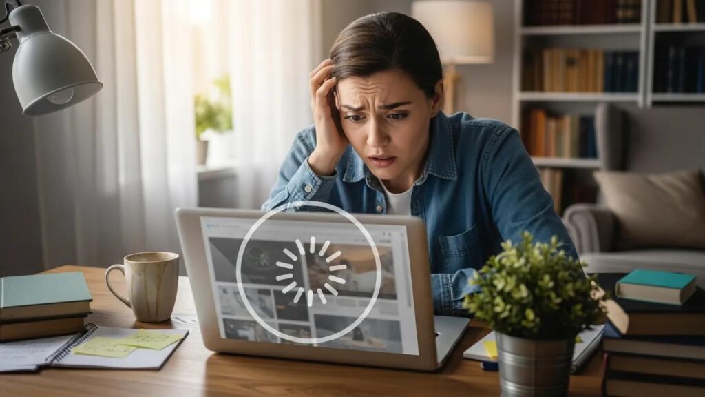 Frustrated user experiencing high bounce rates while waiting for a website to load