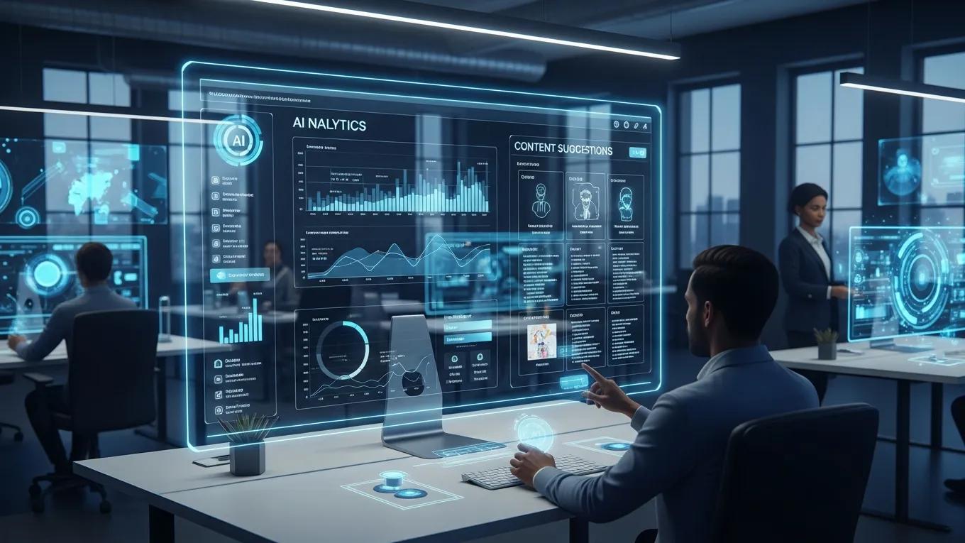 Futuristic depiction of AI tools optimizing SEO content formatting