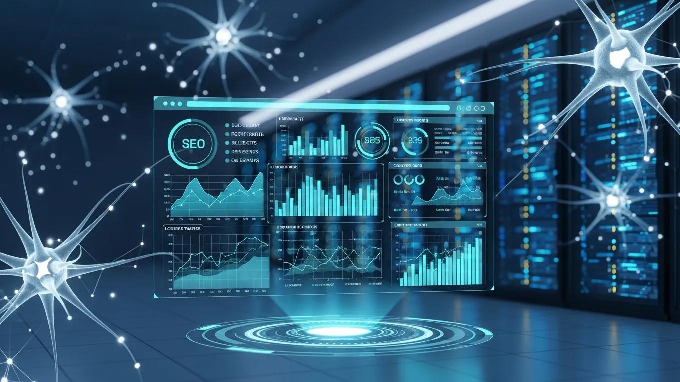 Futuristic digital interface showing predictive analytics impact on SEO