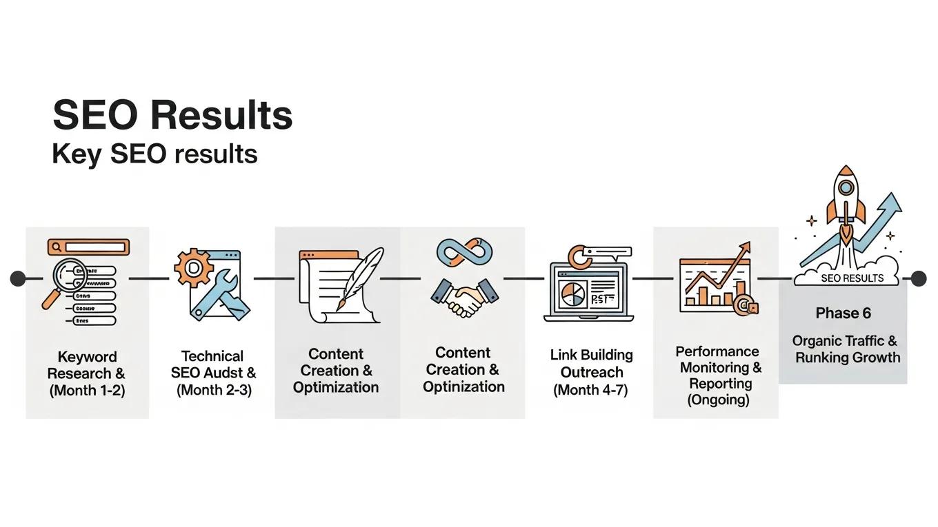Visual representation of the SEO results timeline with key milestones