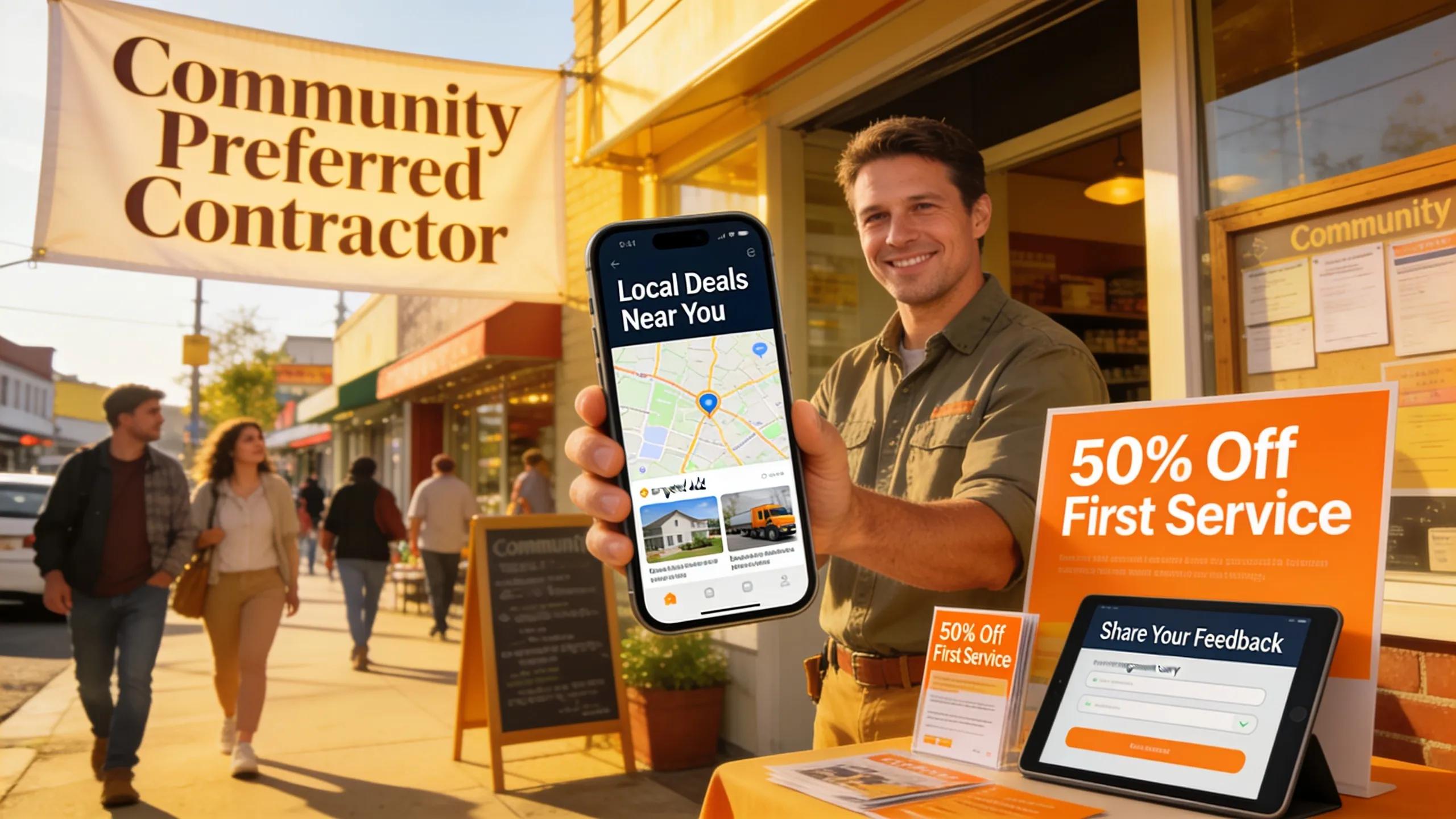 Contractor utilizing mobile devices for localized marketing strategies in a community setting
