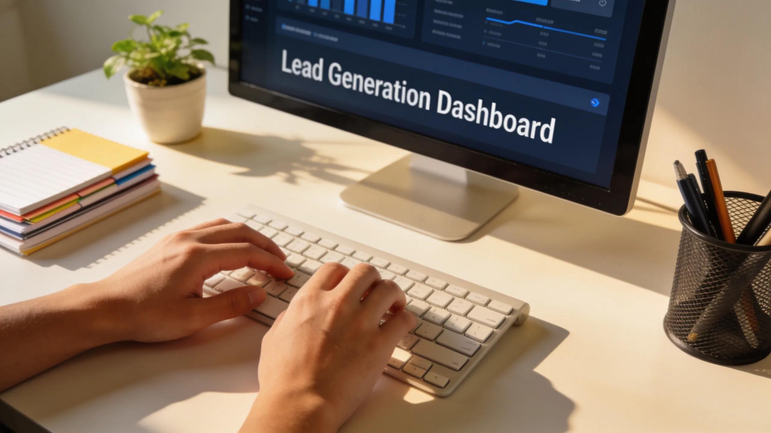 Hands typing on a keyboard showcasing engagement with automated lead generation tools