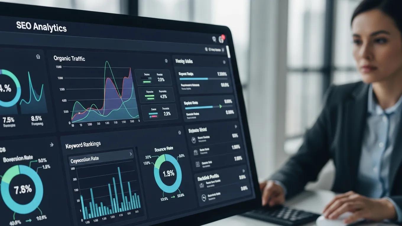 Close-up of SEO analytics dashboard displaying metrics for data-driven decisions