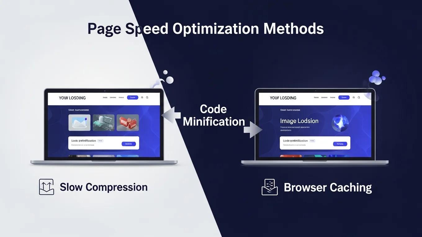 Comparison of slow and fast-loading websites, illustrating page speed optimization techniques for better SEO
