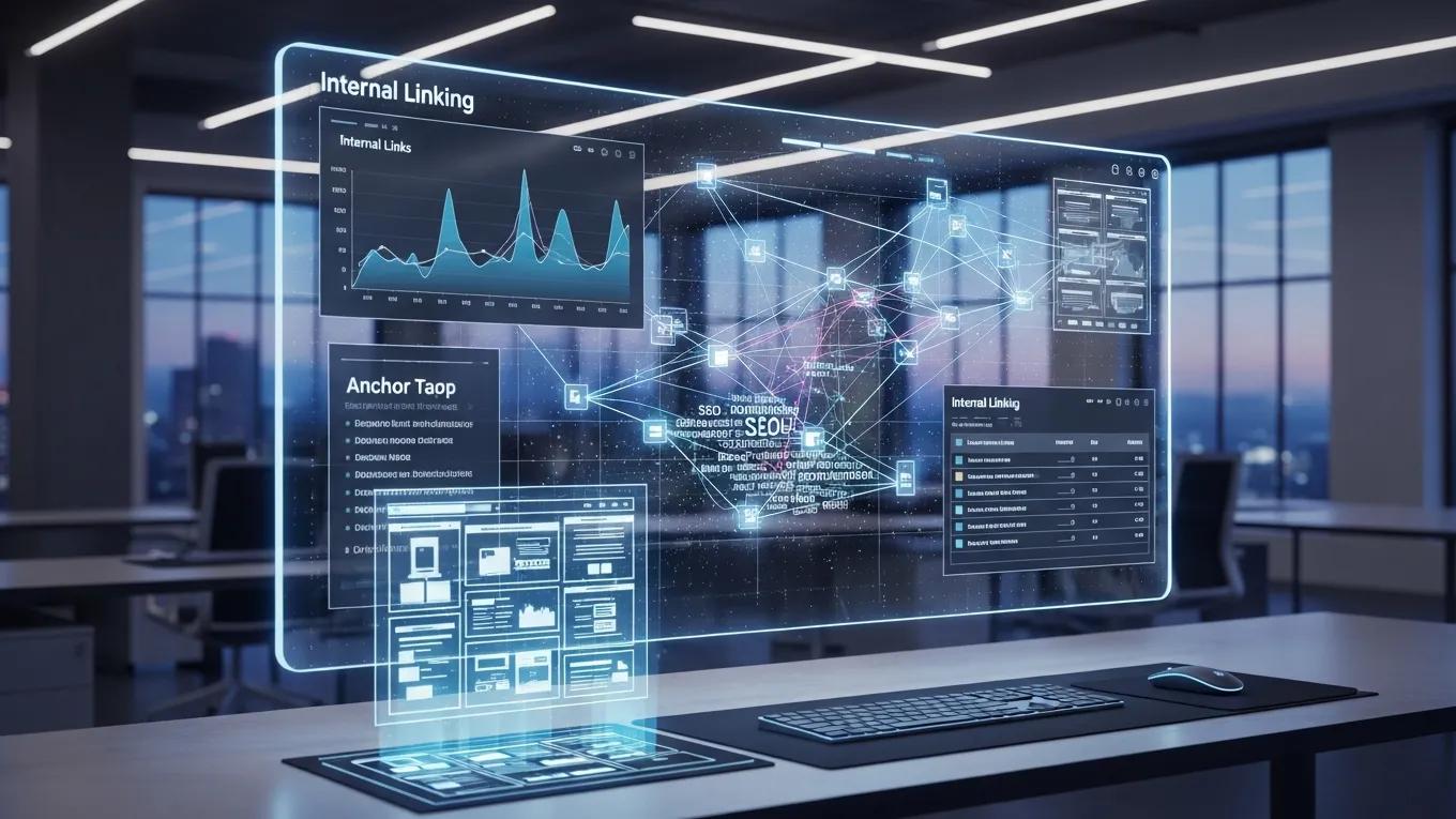 Computer screen showing AI algorithms for optimizing internal linking strategies