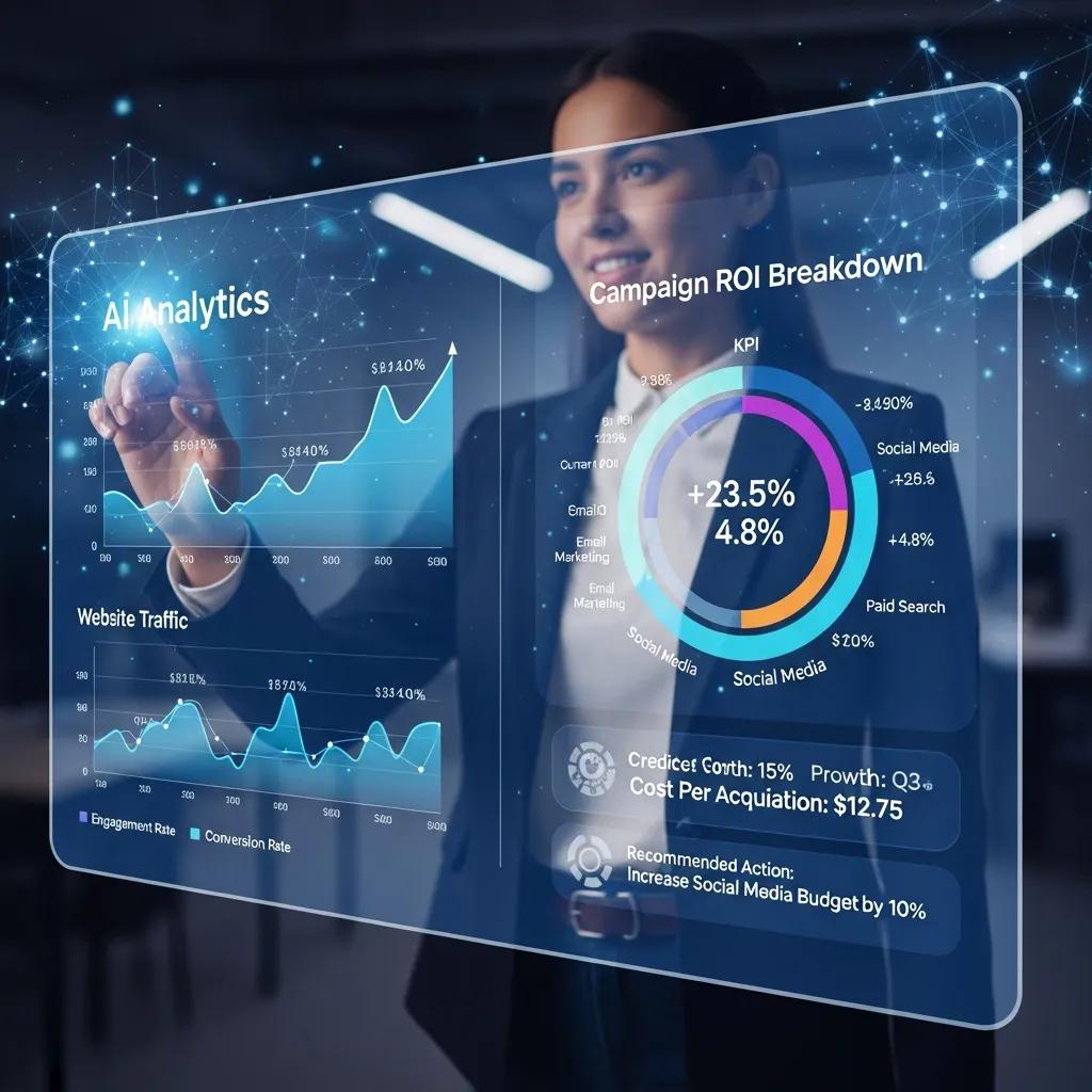 Digital interface displaying AI analytics for marketing performance metrics