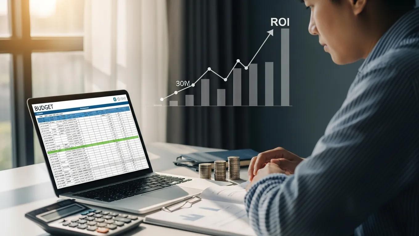 Illustration of cost efficiency in SEO with budgeting elements