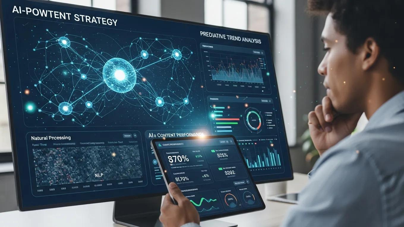 Person analyzing AI-driven marketing data in a modern office