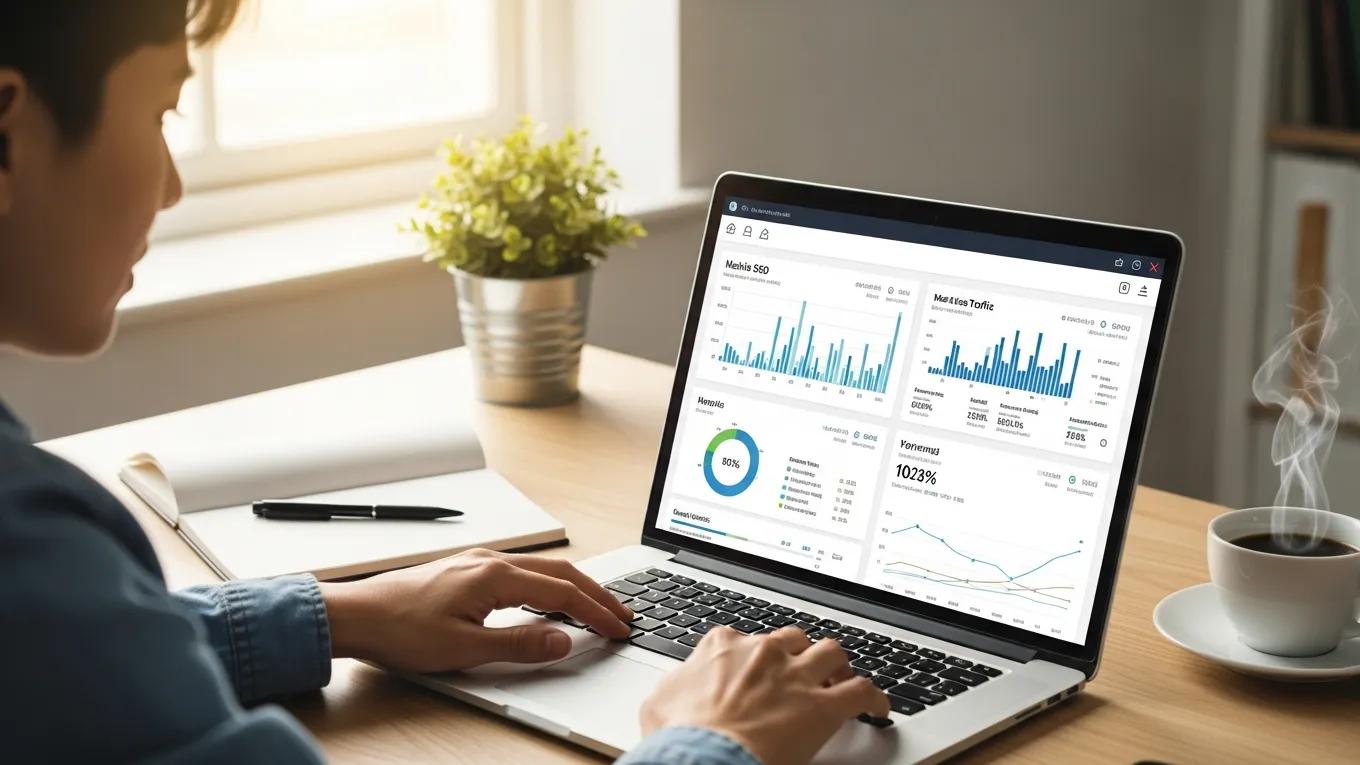 Person analyzing mobile SEO metrics in a modern workspace