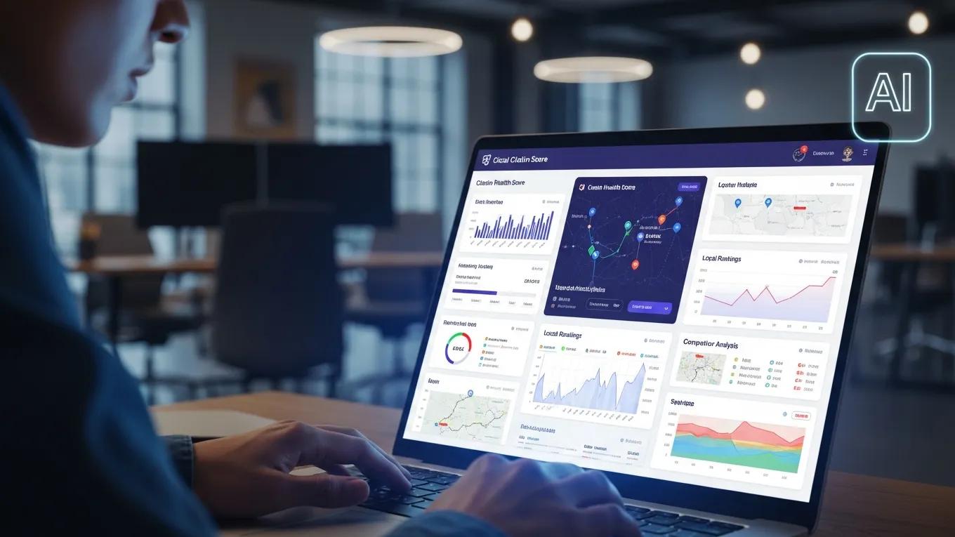 Person using AI tools for analyzing local citation data in a modern workspace