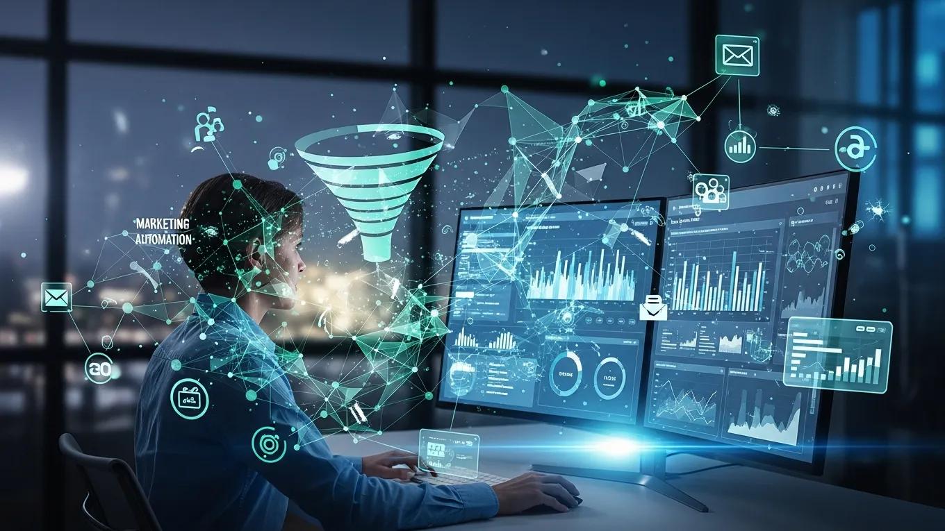 Representation of AI-driven marketing automation enhancing performance in digital marketing