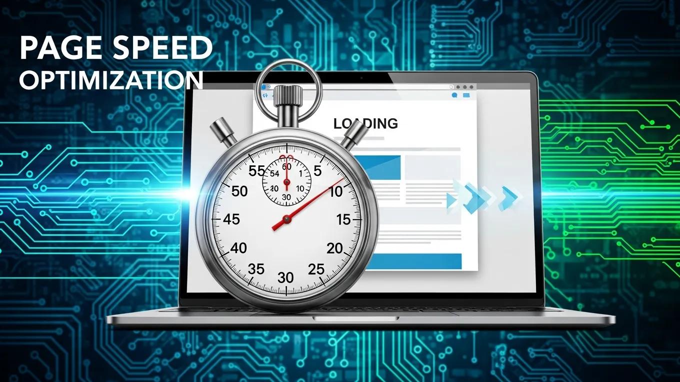 Stopwatch and loading webpage, representing page speed optimization techniques
