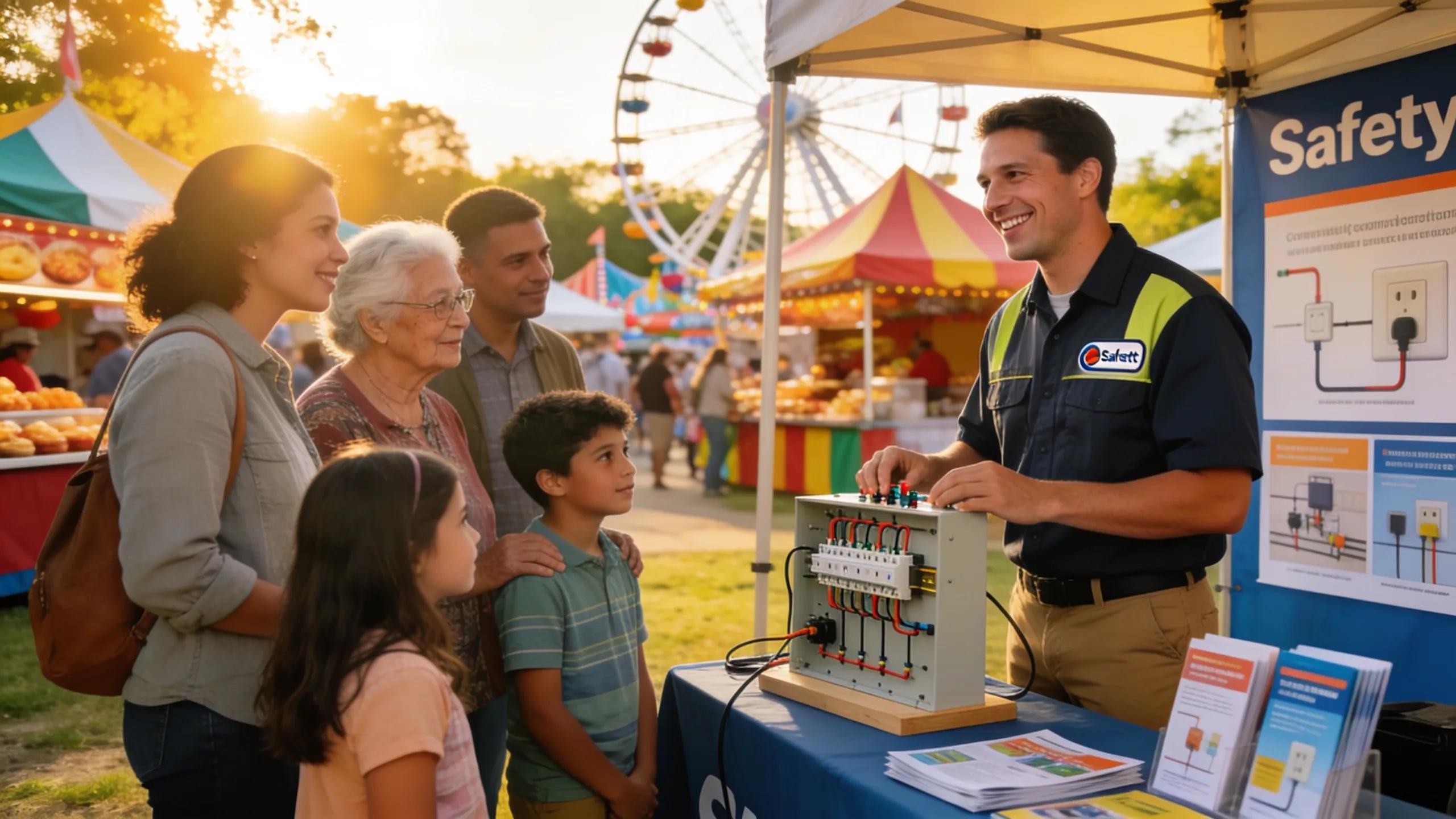 Electrical contractor engaging with the community at a local event, promoting awareness and connection