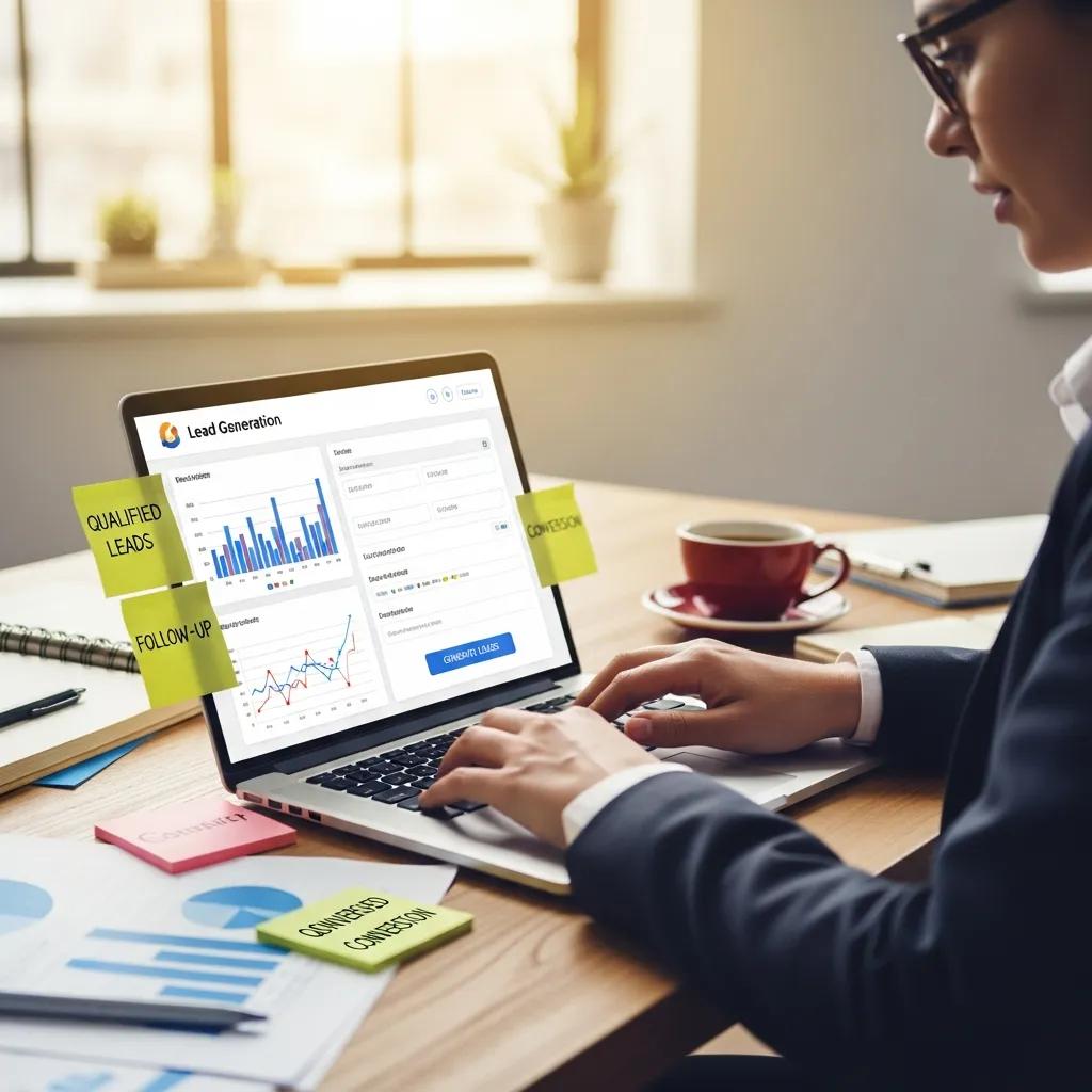 Business professional utilizing technology for lead generation automation