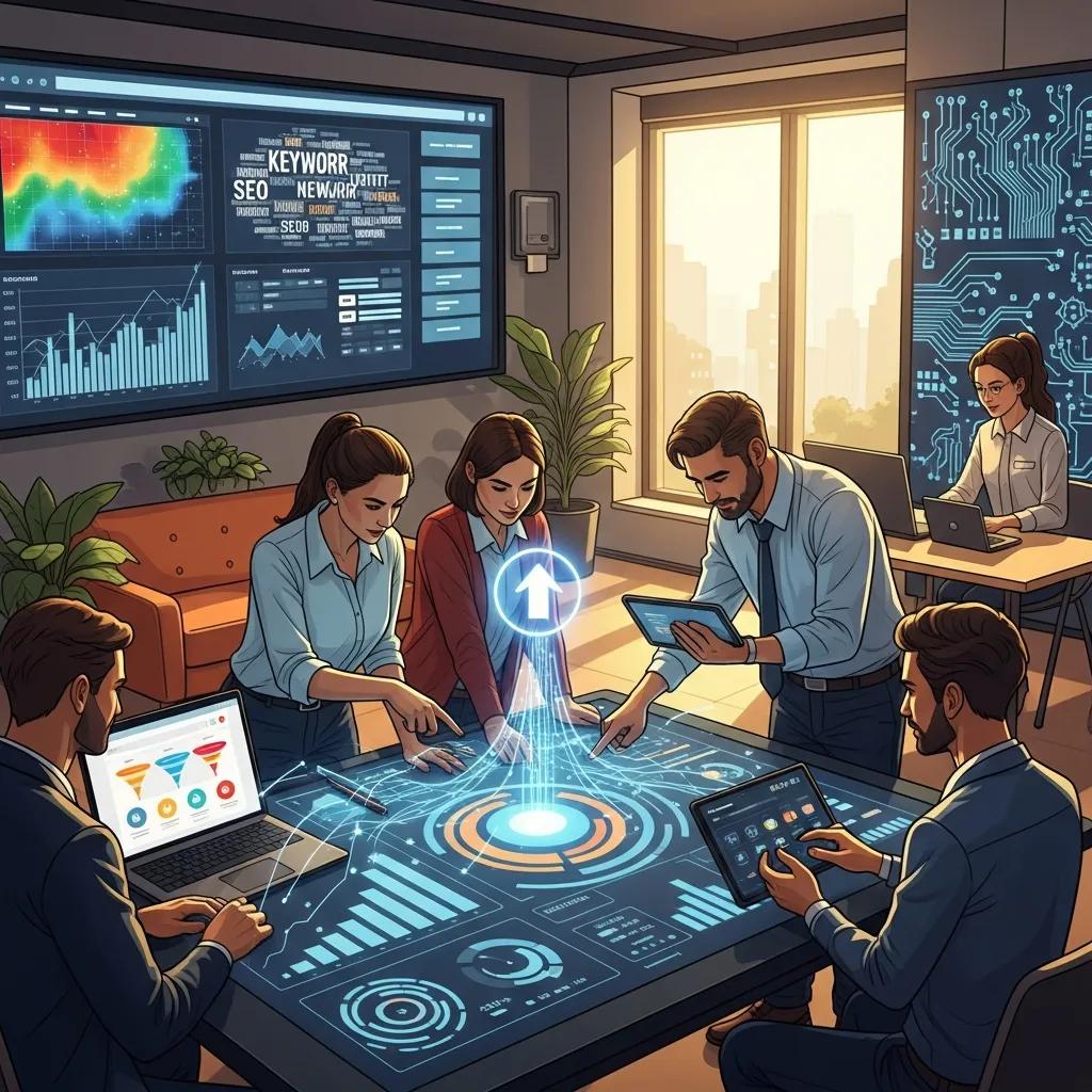 Diverse team collaborating as a digital growth partner, focusing on performance metrics and growth strategies